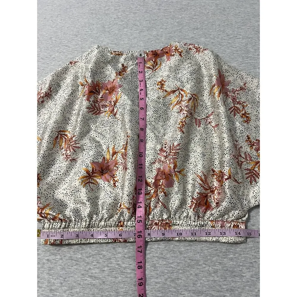Sage The Label Wrap Blouse‎ Womens Medium Cream Floral Polka Dot Satin LS Top